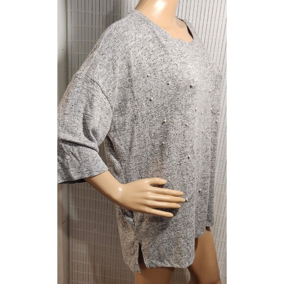 Peace And Pearls Blouse For Women Size Medium relax fit Gray With Pearl Trim - Picture 2 of 12